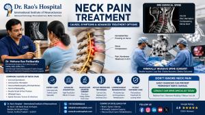 Dr. Mohana Rao Patibandla with advanced endoscopic-assisted spine surgery illustration for neck pain treatment, cervical disc herniation, cervical spondylosis, and minimally invasive spine surgery at Dr. Rao's Hospital – International Institute of Neurosc