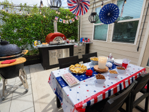 RTA Outdoor Living Kitchen decorated for Fourth of July