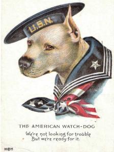 Patriotic vintage WW1 poster featuring a pit bull