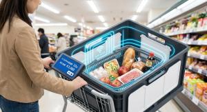 shopping cart with items to purchase using new AsReader basket tub device