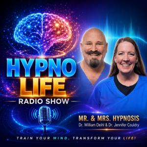 Promotional banner for Hypno Life, America’s only known weekly live radio show about hypnosis, hosted by Dr. William Deihl and Dr. Jennifer Couldry.