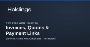Holdings invoicing and payment links for small businesses — banking, bookkeeping, and payments in one place