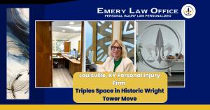 Kentucky injury lawyer Melissa Emery, Esq., with press release title, ‘Louisville, KY Personal Injury Firm Triples Space in Historic Wright Tower Move’.
