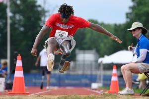 Athlete with leg amputation jumping