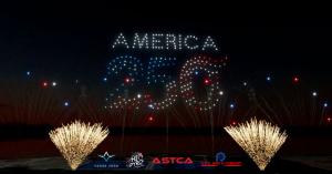 A rendered preview of American Samoa's 4th of July 2026 display shows the words America 250 in drones above fireworks.