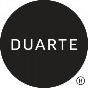 Duarte company logo; the word Duarte centered in a black circle.