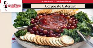 The Delish Dish Logo and an elegant lunch tray for corporate events