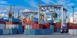 Containers being loaded at a port