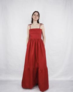 Model wearing the Mystic Moods Vintage Red dress made in England.