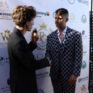 Aiden McNally interviews entrepreneur and social media influencer Zach Zerk on the red carpet during Peace Gala 2026.