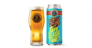 Can and pint glass of Fall River Brewing Company’s Off Leash West Coast IPA.