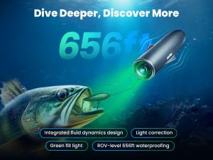 CHASING CanFish Fishing CamX product feature image showing waterproofing, lighting, and streamlined design