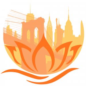 An orange lotus embracing NYC's iconic structures.