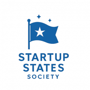 Startup States Society logo, a blue flag bearing a white star, the emblem of the organisation researching peaceful new country formation