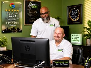 Auto Glass Genie owners in their Little Rock office.