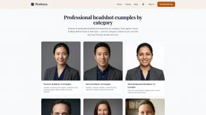 .Grid of example AI-generated professional headshots created by Portreya
