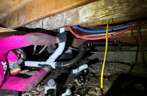 plumber performs slab leak detection and repair with pvc pipe under foundation in garland, tx