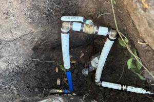 close up image of new water line reroute to repair slab leak in garland, texas