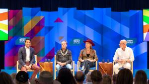 Steven Olikara, Brian Grazer, Christina Voros, and Joshua Seftel at Aspen Ideas Fest (Craig Turpin/Aspen Public Radio)