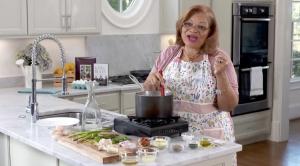 Dr. Alveda King in the kitchen cooking.