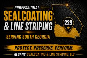 Parking lot sealcoating and line striping by Albany Sealcoating & Line Striping LLC serving commercial, residential, and industrial properties across South Georgia.