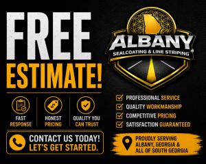 Albany Sealcoating & Line Striping LLC offering free estimates for parking lot sealcoating, lot painting, and pavement maintenance services across South Georgia.