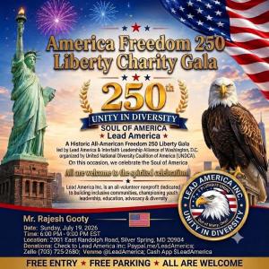 Invitation to Freedom250 Liberty Gala on July 19, 2026 by Lead America and Interfaith communities