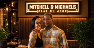 Chris and Stacey Michaels, owners of Mitchell & Michaels Plat Du Jour in Homewood, Illinois, standing inside the restaurant ahead of the July 19, 2026 Re-Grand Opening Celebration.