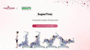 SuperTrac dual-mode traction system product image showing cervical and lumbar units.