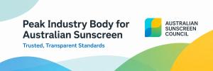 Graphic displays Australian Sunscreen Council logo with accompanying text "Australian Sunscreen Council is the Peak Body for Australian Sunscreen"