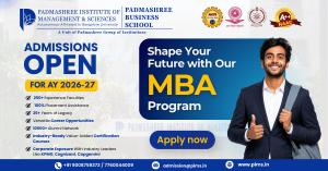 Admissions Open 2026–27 at Padmashree Business School (PIMS), Bangalore for MBA program featuring NAAC A++ accreditation, 100% placement assistance, experienced faculty, career opportunities, and industry-ready education.