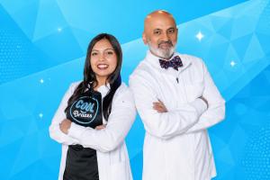 Dr. Analia Tahir and Dr. Ejaz Tahir, father-daughter orthodontists at Cool Braces Orthodontics, smiling in white coats