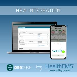 Image showing a desktop and mobile device representing integrated data between OneDose® and Sansio™ HealthEMS®.