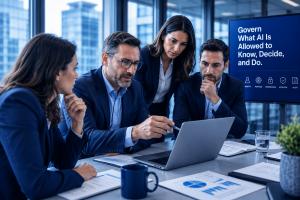Managers review AI agents on a screen to see if they are violating business policies.