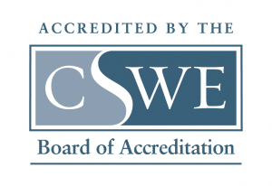 Grey and blue logo for CSWE accreditation