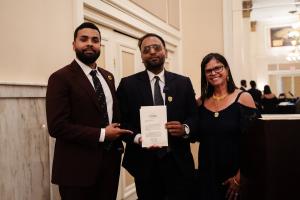 Pristine Home Care co-founders Josh and Dr. Keith, alongside Gov. Shapiro's Exec. Director, Olga Negrón, celebrating the home care's recognition as the 2026 Philadelphia Inquirer Gold Best Home Care winner for the third year.