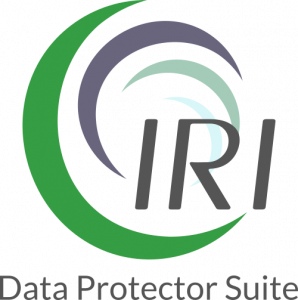 IRI Data Protector Suite logo with green and purple crescent shapes on a black background.