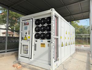 Outdoor commercial battery energy storage system installed beside a shopping mall in Malaysia for intelligent energy management