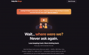    Screenshot of the Help Me Binge app showing a TV show tracker and where-you-left-off feature, a free TV Time alternative