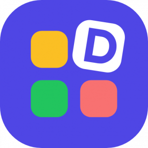 DiemDesk logo — a rounded indigo square with a white D and amber, green, and coral tiles.