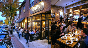 Busy restaurant exterior and dining room in downtown Arlington Heights, IL, Northwest suburbs Chicago restaurant scene