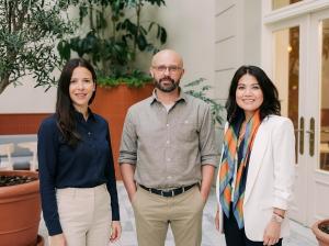 A photo of Aspire11 co-founder Tülin Tokatli (left), founder Pavel Mucha (centre) and co-founder Zaya Kadyrova