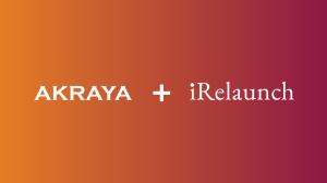 Akraya and iRelaunch logos announcing Akraya's acquisition of iRelaunch.