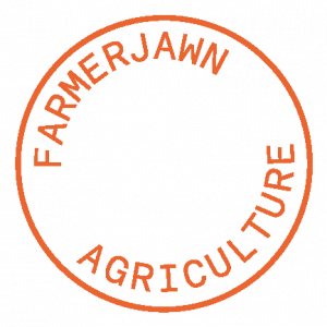 Orange circle with the words "FarmerJawn Agriculture" inside