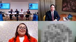 Clockwise from top left: ALLATRA GRC representatives at the OSCE side event in Vienna; Leoš Strnad, representative of Falun Dafa in the Czech Republic; a witness of persecution from the Russian Federation (identity withheld for security reasons); and Dr.