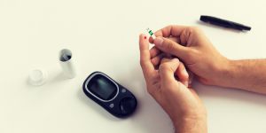 An at-home blood test that uses a finger prick to sample blood.