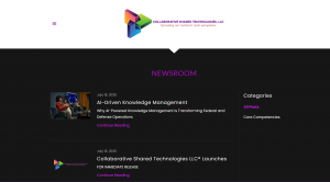 Screenshot of the Collaborative Shared Technologies LLC® homepage featuring federal consulting services and company branding.