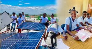 Brighten Haiti Students at a Brighten Haiti Solar4Schools installation where solar electricity powers classrooms, lighting, fans, and computer labs.