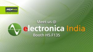 Logo of electronica India and information on venue, time and booth number