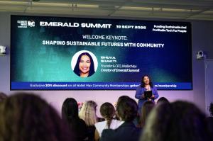 Bhuva Shakti speaks to the audience at The Emerald Summit